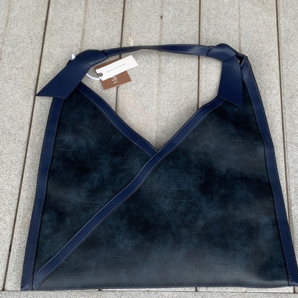 Anthropologie Mali & Lili Navy Faux-Leather Hobo Shoulder Bag